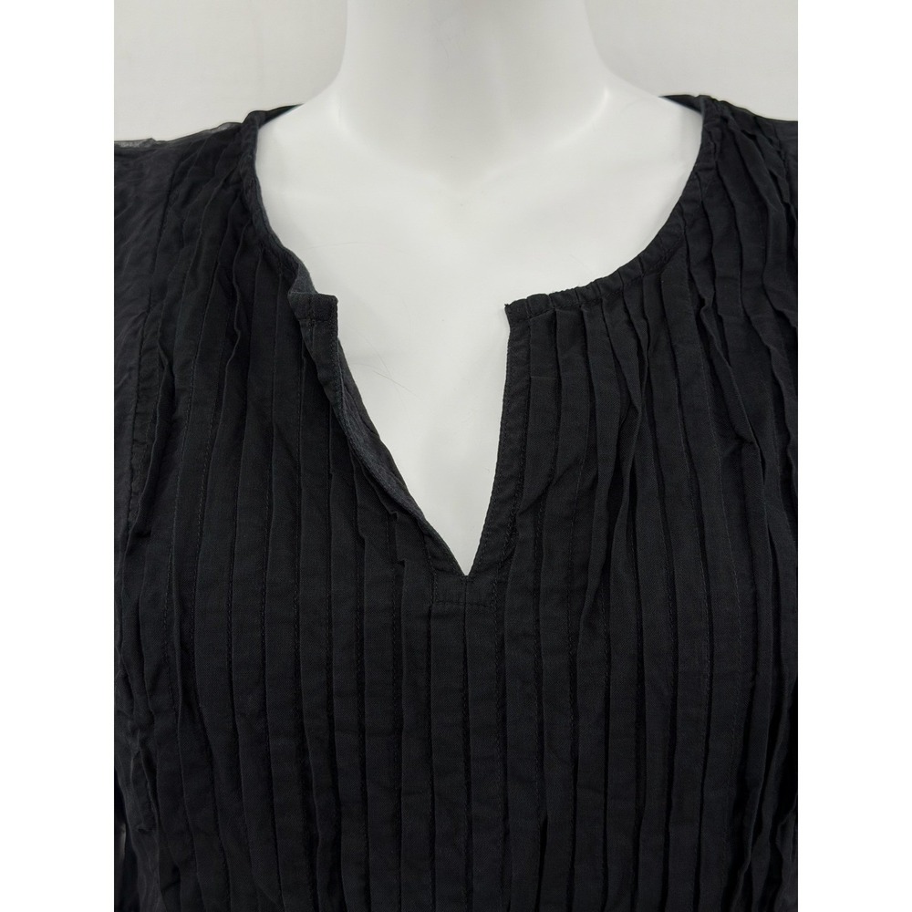 Gretchen Scott Top Womens Medium Black Pintuck Pleated Sheer Sleeve Witchy Tunic - Picture 2 of 12